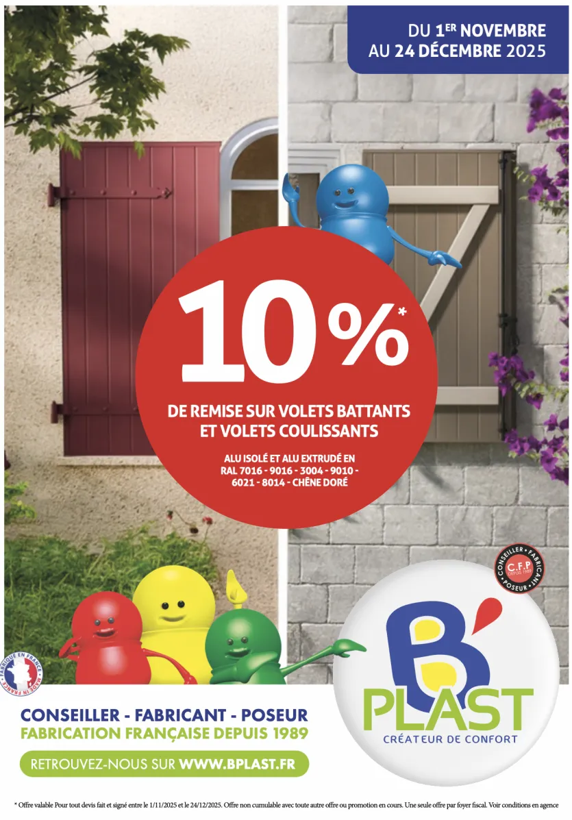 10% DE REMISE SUR VOLETS BATTANTS ET VOLETS COULISSANTS